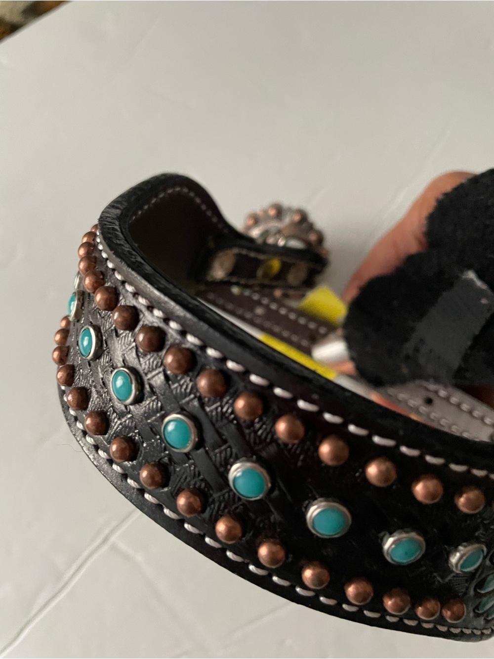 Leather turquoise studded dog collar 20” M - Picture 2 of 8